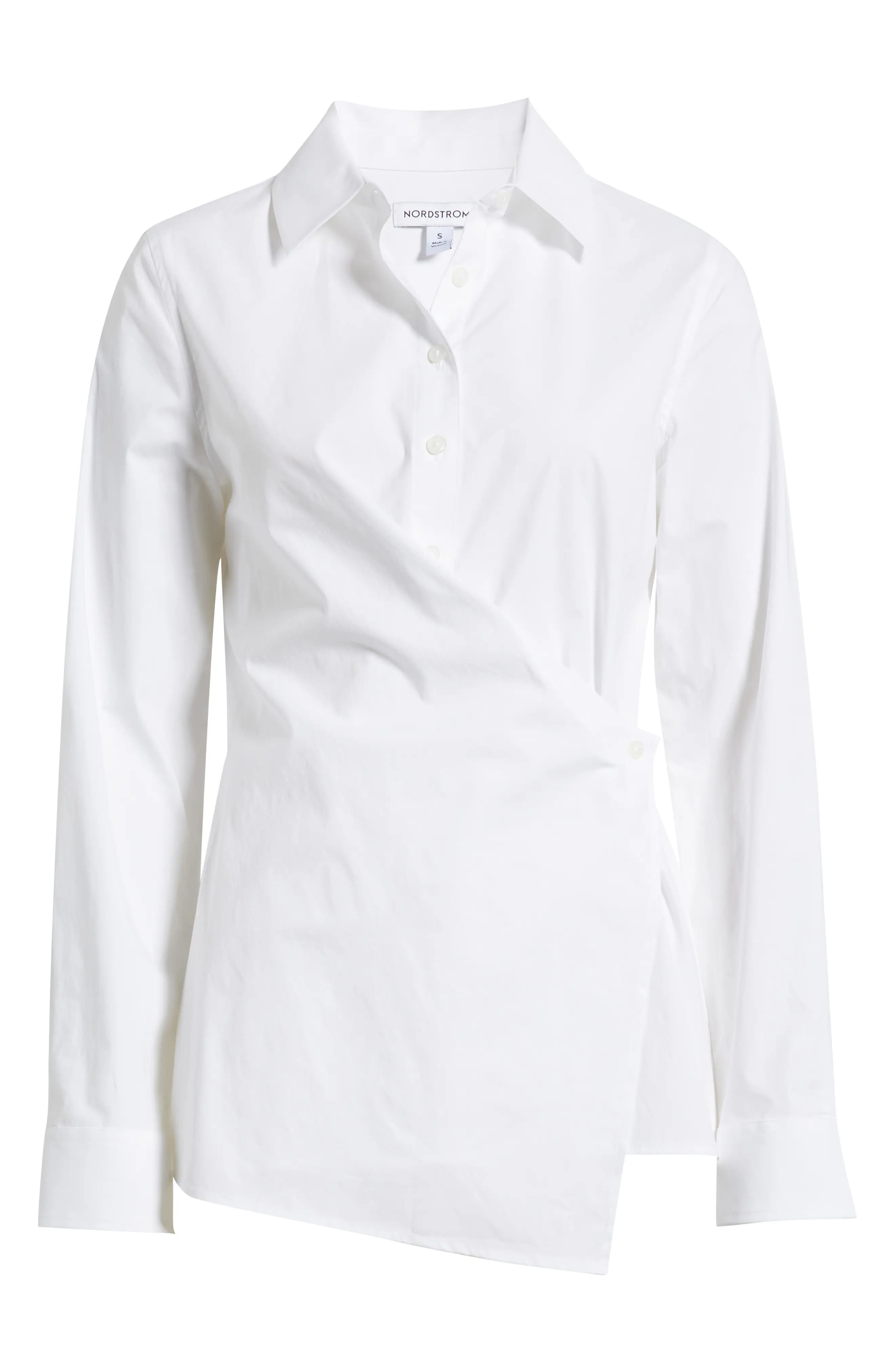 Nordstrom Long Sleeve Wrap Button-Up Shirt in White at Nordstrom, Size Xx-Small | Nordstrom