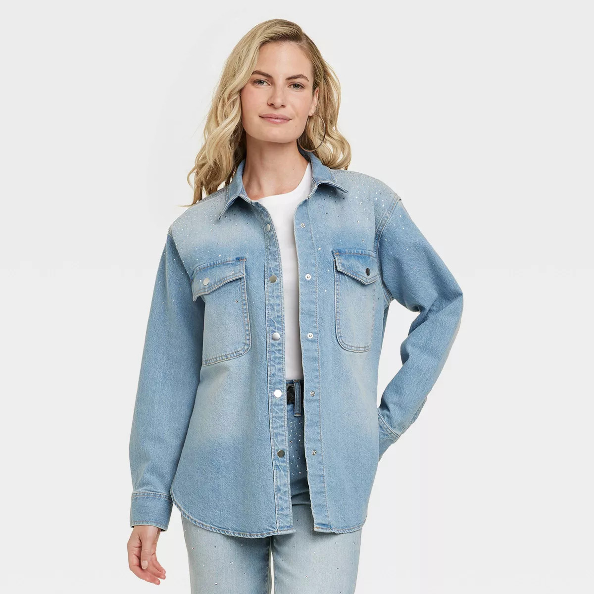 Women's Embellished Denim Shacket - Universal Thread™ Light Wash | Target