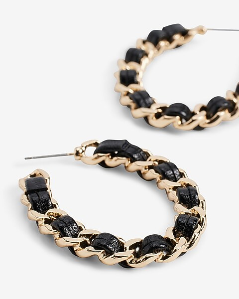 Faux Leather Twist Link Hoop Earrings | Express