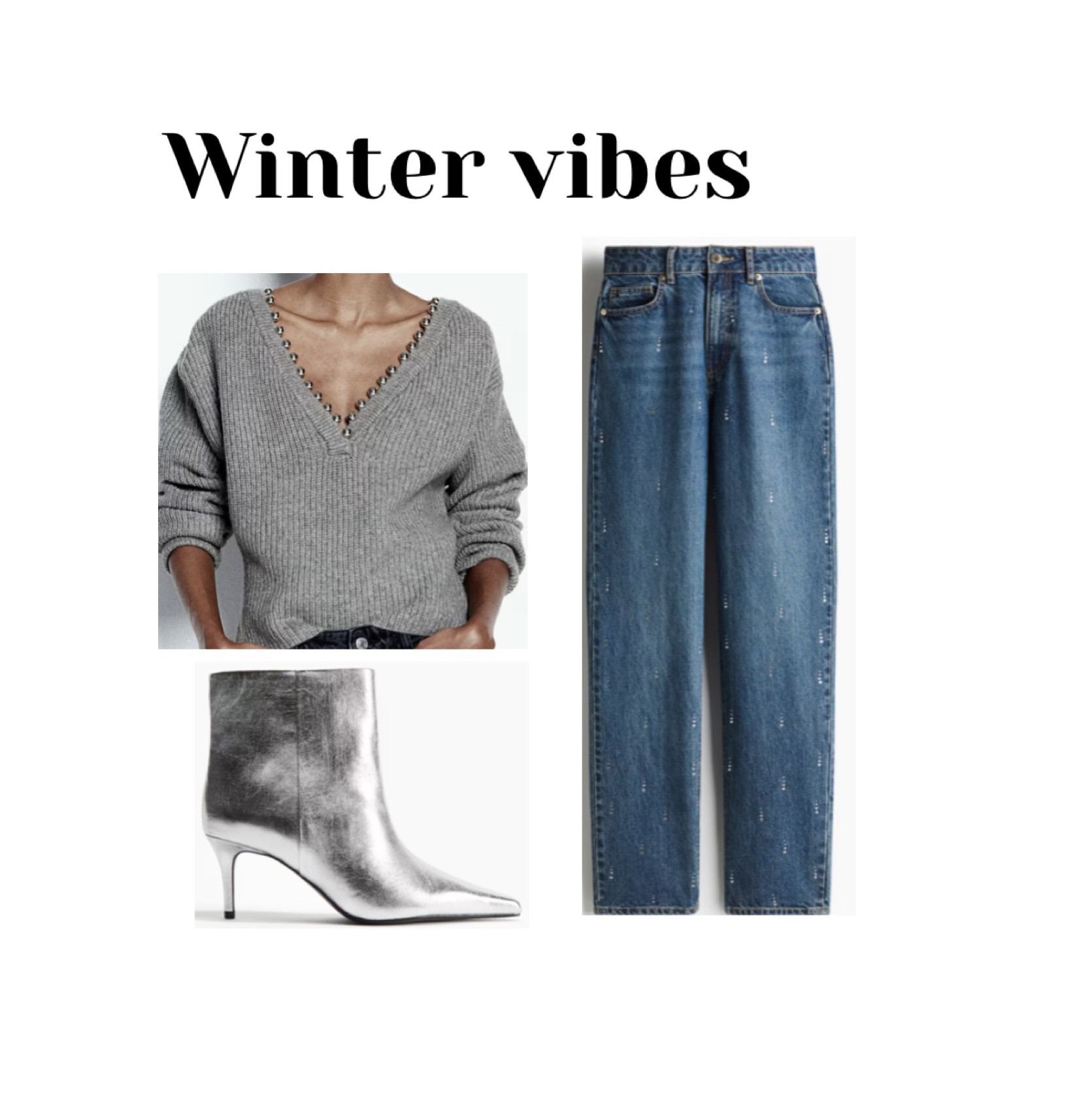 Winter outfit, embellished sweater, jeans , metallic boots , kitten heels, silver boots, 

#LTKHoliday #LTKShoeCrush