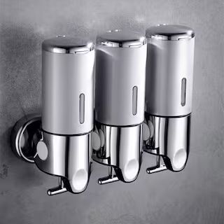 Dyiom 3 in 1 Chamber Wall Mounted Bathroom Shower Pump Dispenser and Organizer (Silver) | The Home Depot