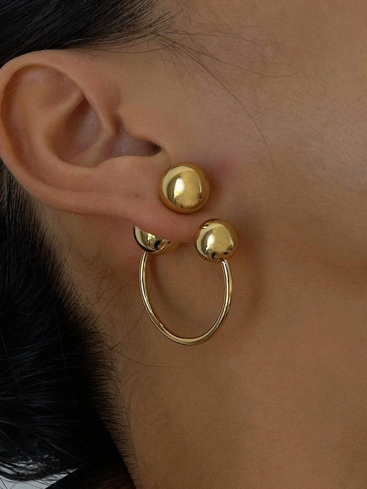 Golden Ball Stud Hoop Earrings | Commense