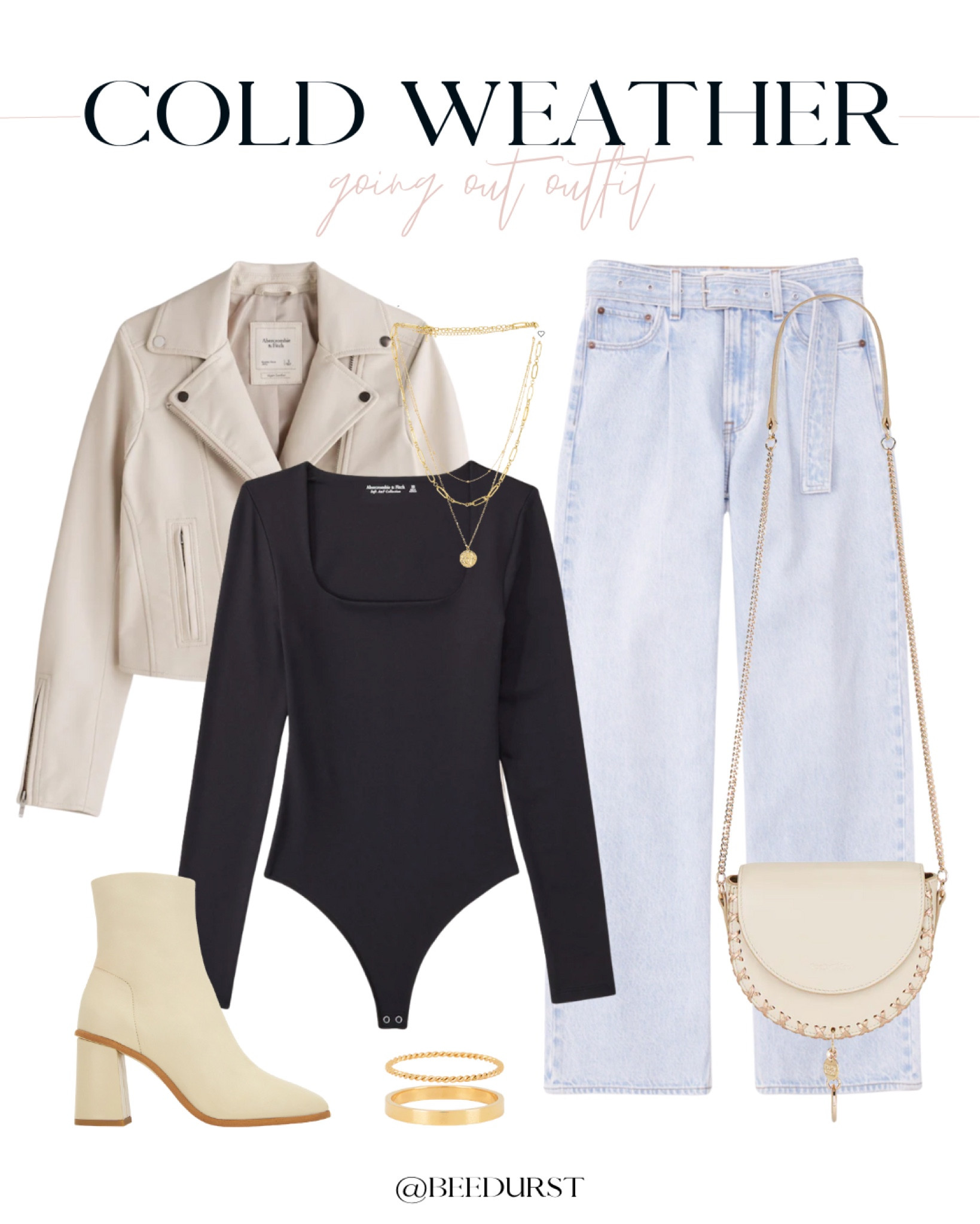 Cold weather going out outfit, going out outfit idea, winter going out outfit, bars outfit idea, cold weather outfit idea, night out outfit idea, heeled booties, crossbody bag, moto jacket 

#LTKshoecrush #LTKSeasonal #LTKitbag
