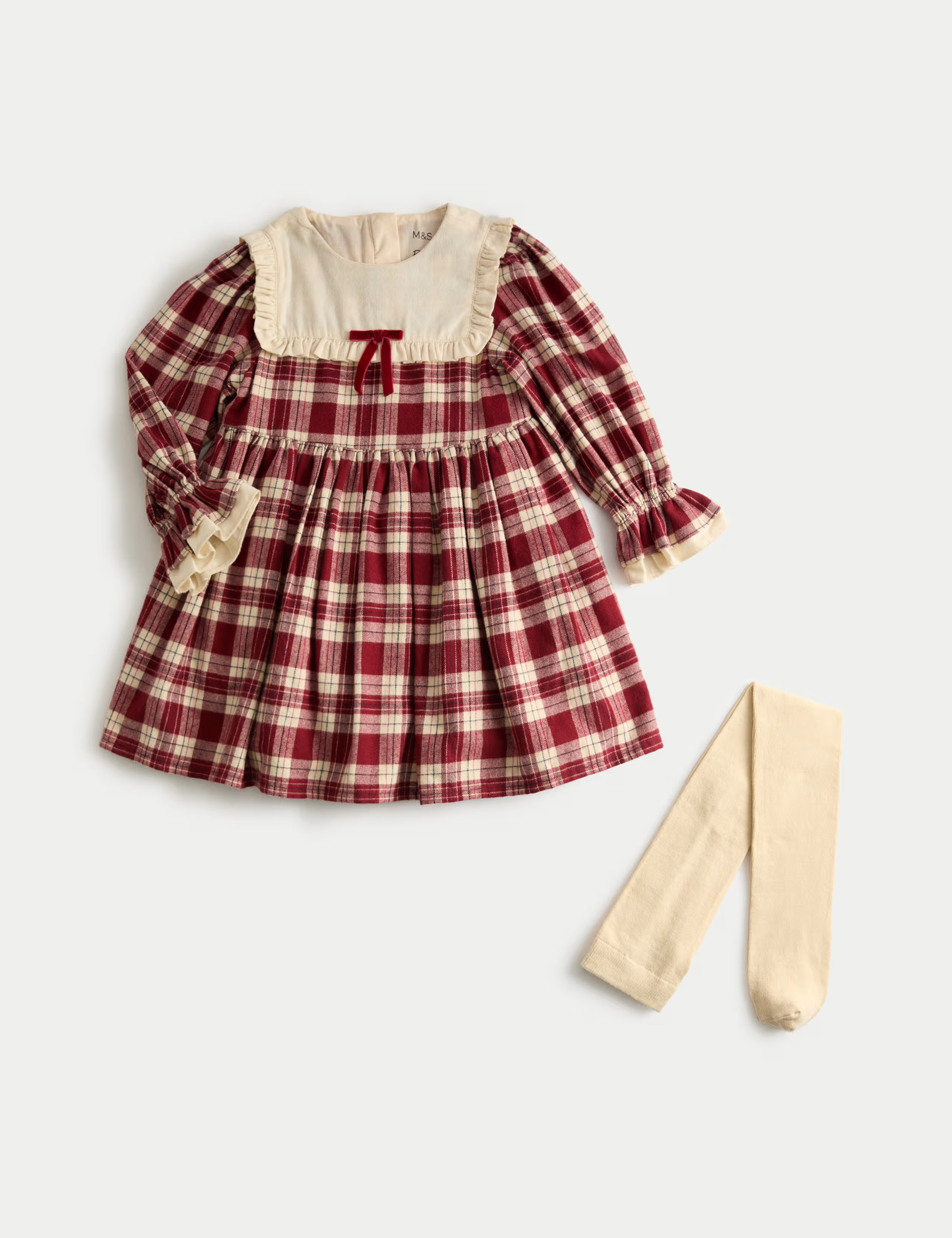 Cotton Rich Checked Party Dress & Tights Set (1-10 Yrs) | Marks & Spencer (UK)