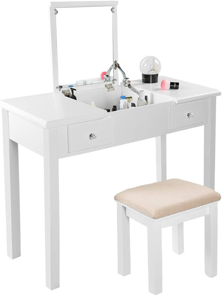 AODAILIHB Vanity Table with Flip Top Mirror Makeup Dressing Table Writing Desk with Cushioning Ma... | Amazon (US)