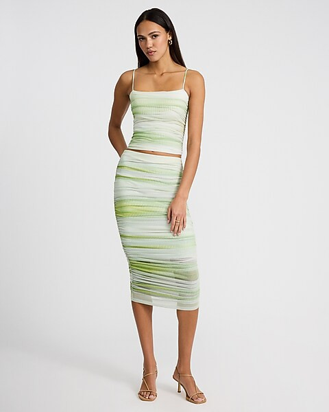 Mesh Printed Square Neck Ruched Cropped Cami | Express