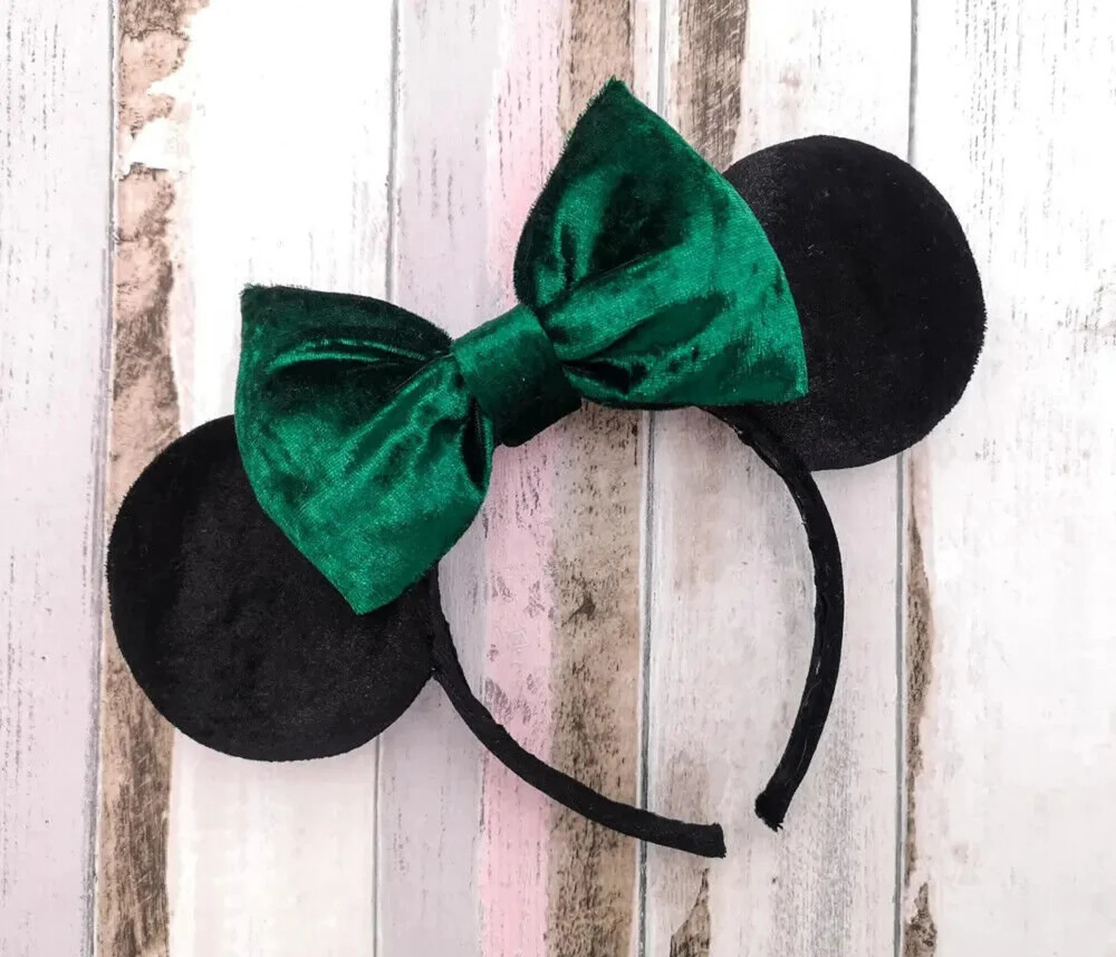 Disney Minnie Mouse Ears Inspired Headband - Luxury Black Velvet Green Bow - Holiday Halloween - ... | Etsy (US)