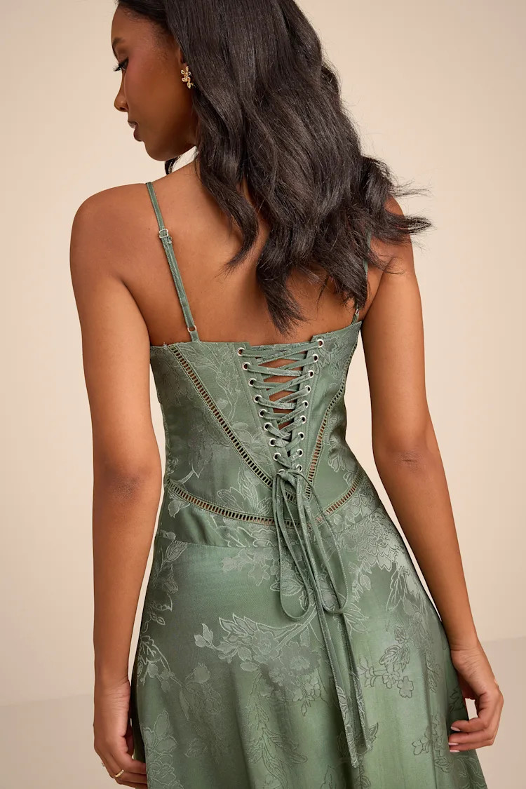 Elin Sage Floral Jacquard Lace-Up Maxi Dress | Lulus