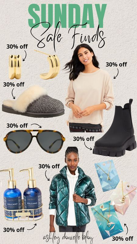 Sunday sale finds!

Chelsea boots, sunglasses, slippers, gold hoop earrings, sweater, jacket, initial necklace 

#LTKstyletip #LTKsalealert #LTKSeasonal