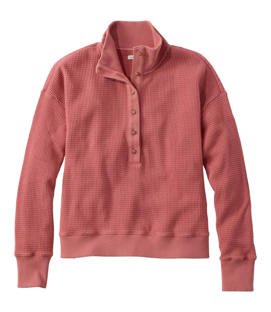 Women's Sunwashed Waffle Top, Mockneck Henley Sienna Brick Extra Large, Cotton Blend L. L.Bean | L.L. Bean