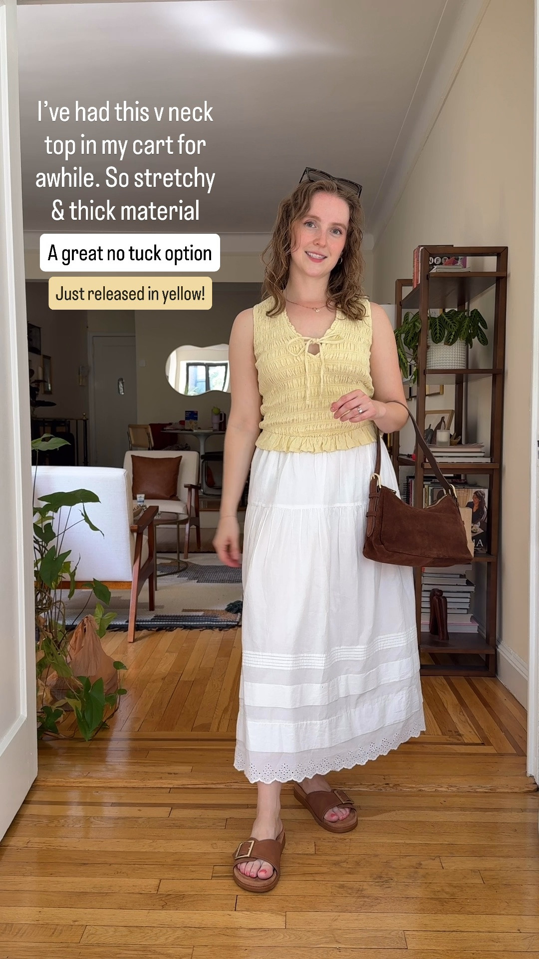 Comfy cotton smocked top outfit. Butter yellow and so cute! Wearing xs. Skirt is xs petite. I’m 5ft 2 117 lbs

#LTKSaleAlert #LTKSeasonal