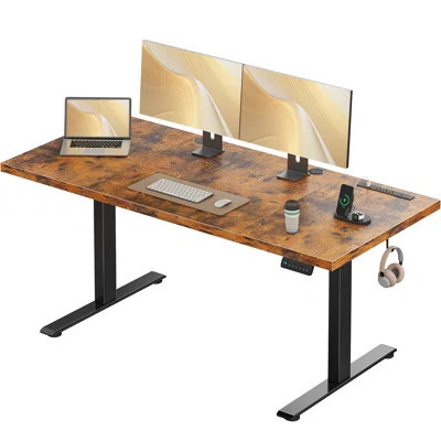 Electric Standing Desk With With 3-piece Board,writing Desk With Solid Structure,home Office Desk With Recessed Power Outlets | Wayfair North America