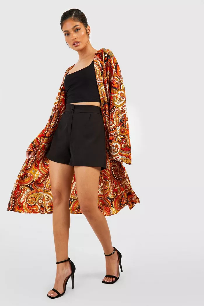 Paisley Print Midi Kimono | Boohoo.com (US & CA)