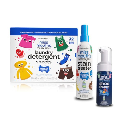 Miss Mouth's Messy Eater Stain Treater and Messy Steppers Shoe Cleaner Magic Duo and Laundry Detergent Sheets | Amazon (US)