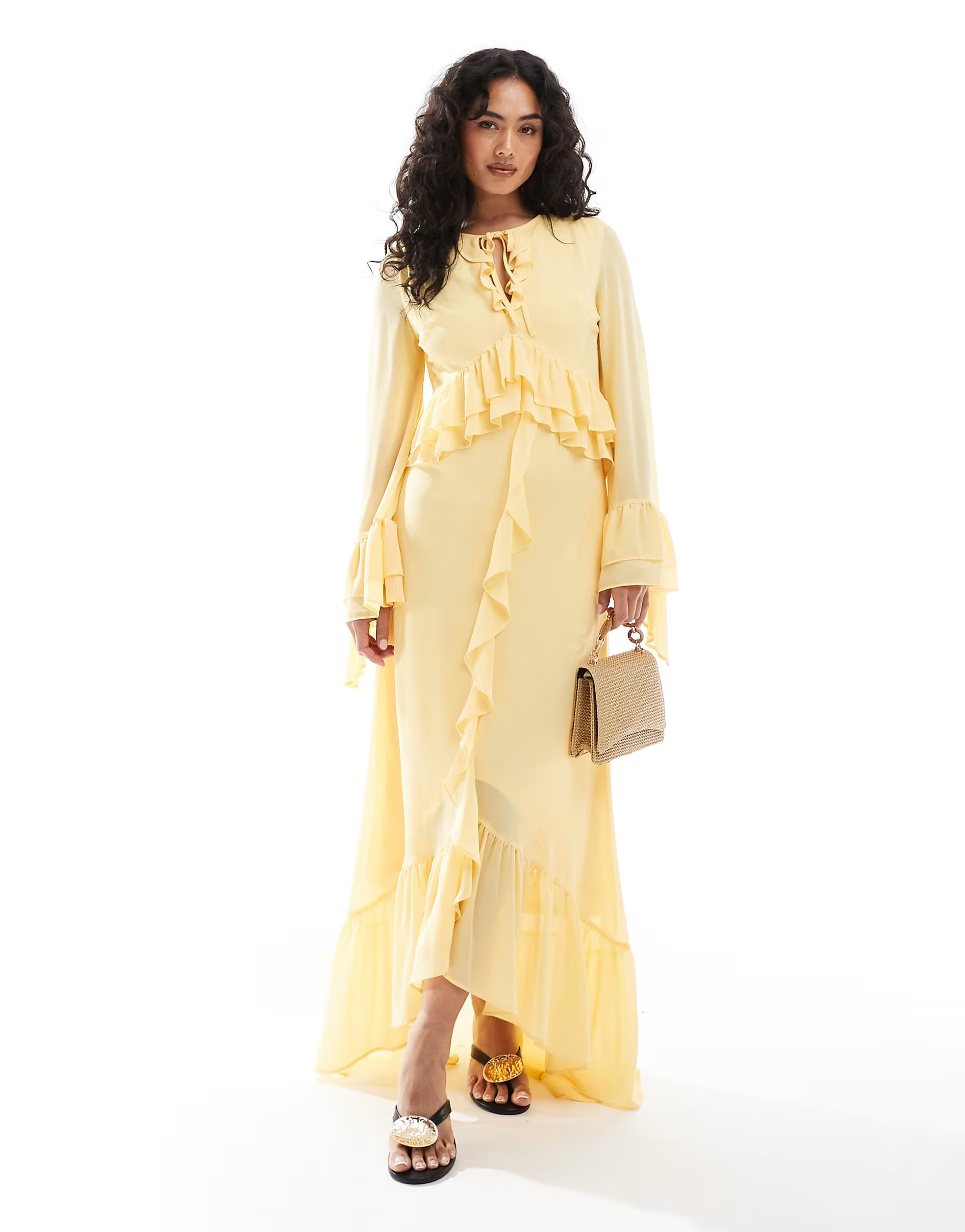 TFNC chiffon maxi dress with frill detail in pale yellow | ASOS | ASOS (Global)