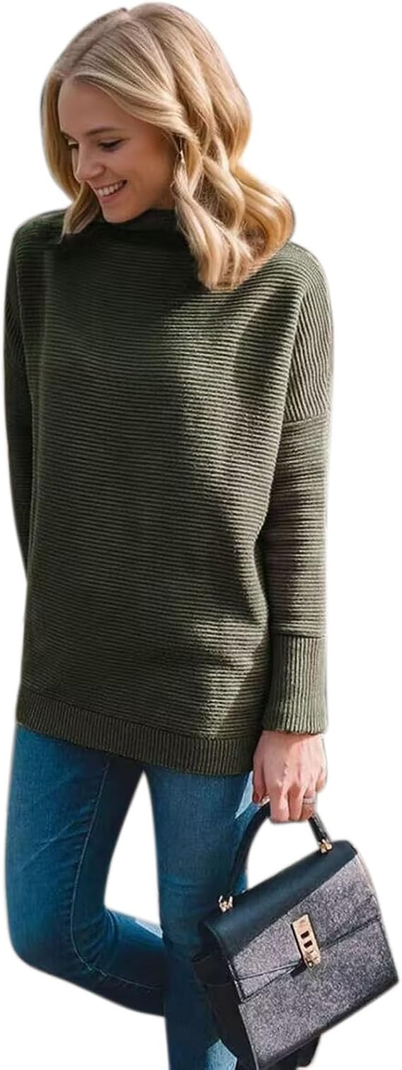 CHICWISH Women's Linen/White/Grey Cozy Ribbed Long Sleeve Turtleneck Knit Top Pullover Sweater | Amazon (US)