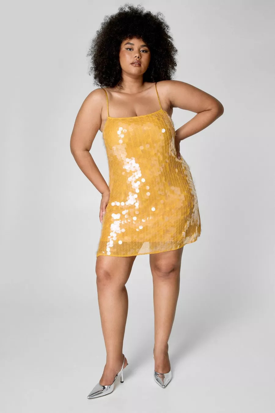 Plus Large Disc Sequin Strappy Mini Dress | Nasty Gal US