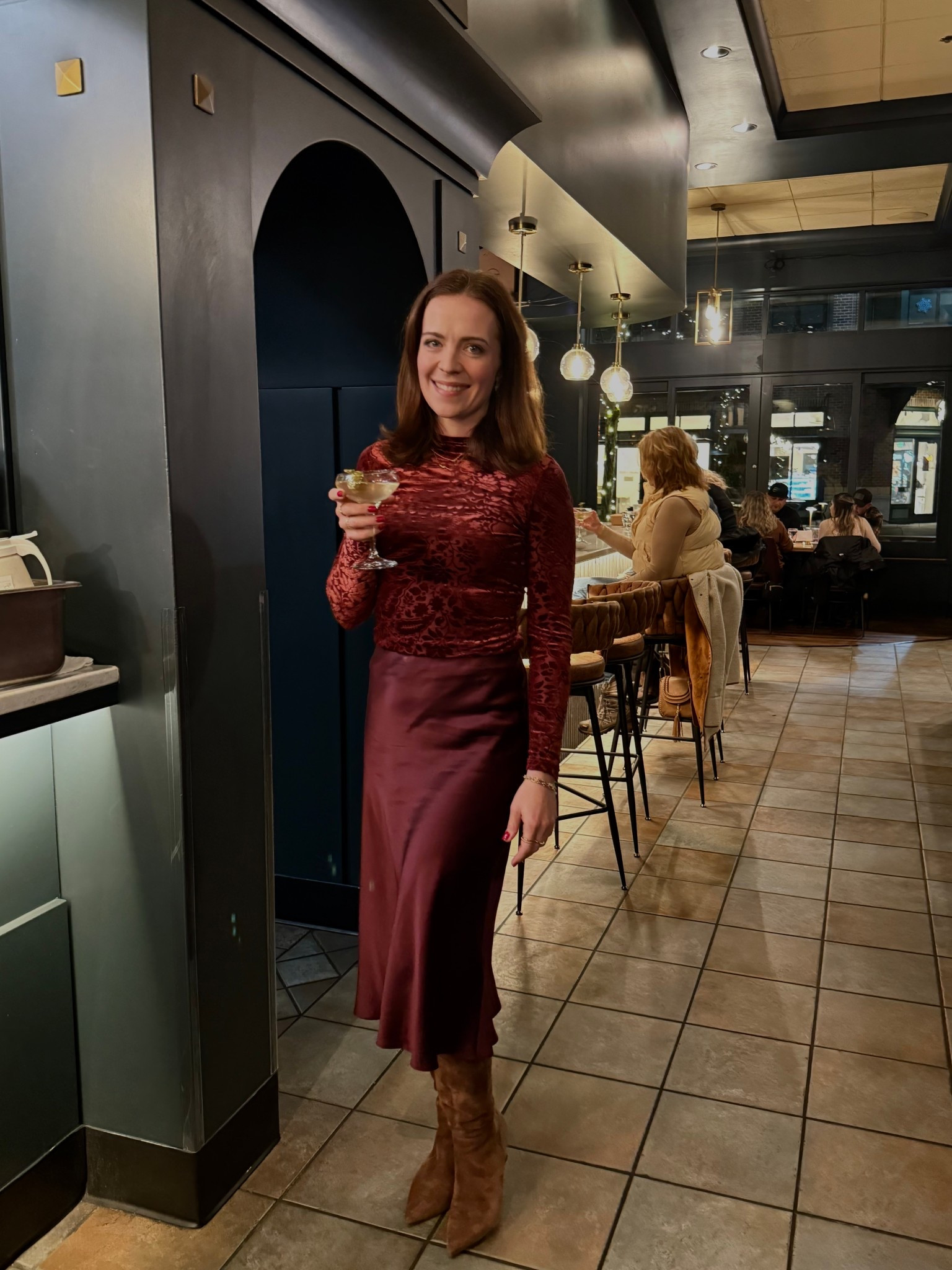 Getting festive! Burnout velvet, washable silk skirt, warm and elegant suede boots… great winter dinner or party look!

#LTKSeasonal #LTKFindsUnder100 #LTKHoliday