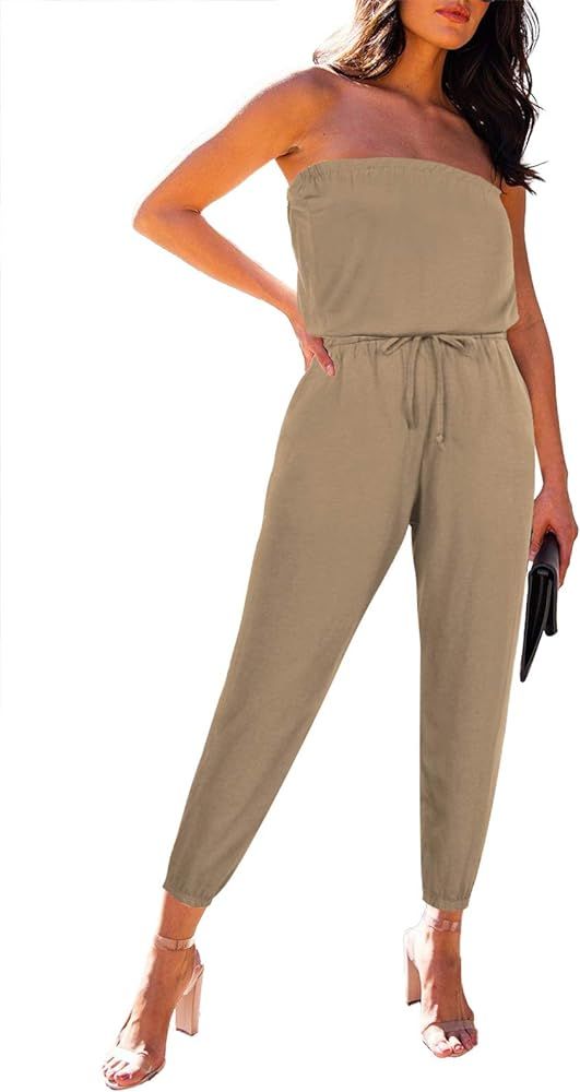Fixmatti Women Tube Top Romper Strapless Bandeau Cold Shoulder Jumpsuit Outfits | Amazon (US)