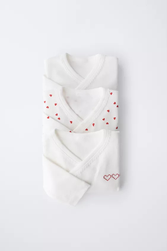 THREE-PACK OF KIMONO COLLAR HEARTS BODYSUITS | Zara US