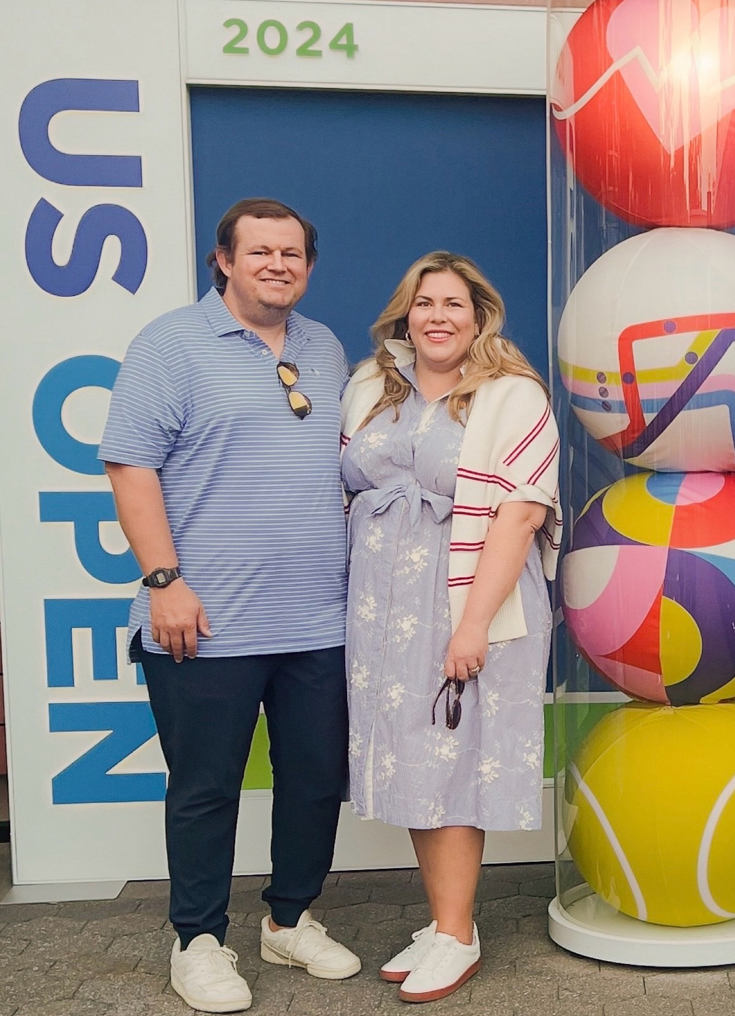 Easy classic outfit for the U.S. Open! Wearing a Tuckernuck dress paired with a Lake striped sweater and Naturalizer tennis shoes. Tennis outfit, white sneakers, blue and white dress, fall style, red striped sweater 

#LTKNYFW #LTKPlusSize #LTKStyleTip