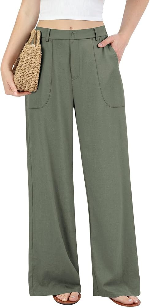 JEKAOYI Womens Wide Leg Linen Cotton Pants Summer Casual Stretchy Lightweight High Waisted Trouse... | Amazon (US)