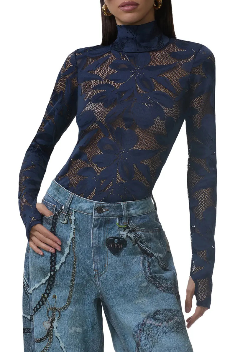 Zadie Turtleneck Sheer Lace Top | Nordstrom