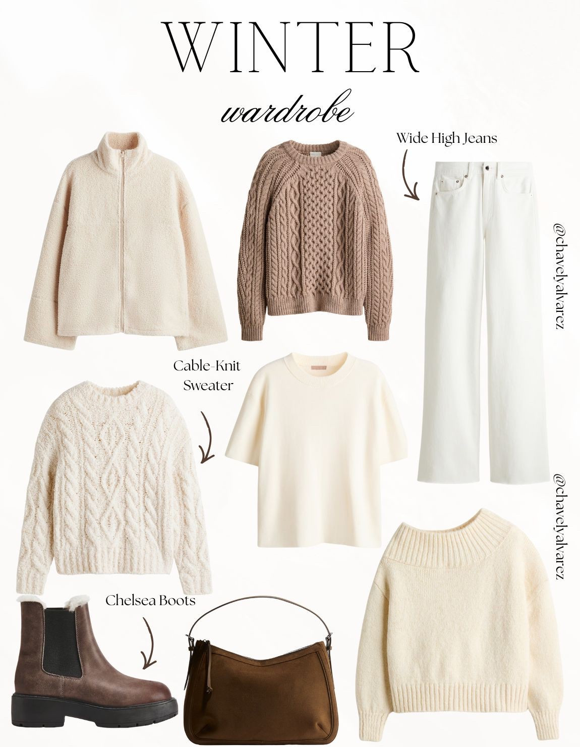 WINTER WARDROBE: Neutral Knits, Wide-Leg Denim, & Cozy Textures! ❄️

Elevate your seasonal rotation with these timeless and chic winter essentials from H&M!

We are obsessed with the effortless versatility of this collection: from the cream-colored oversized fleece zip-up to the classic tan cable-knit sweater. Balance the cozy, textured tops with a pair of crisp white high-waisted wide-leg jeans for a fresh winter look. Finish the outfit with sophisticated, earth-toned accessories: a structured dark brown suede shoulder bag and a pair of sturdy, fur-lined brown Chelsea boots to keep you warm and stylish all day long!

#WinterWardrobe
#HMhaul
#CableKnit
#WideLegJeans
#ChelseaBoots
#SuedeBag
#WinterOutfits
#NeutralAesthetic
#EverydayChic
#MinimalistStyle
#LTKStyle
#CapsuleWardrobe
#StreetStyleInspo
#WinterEssentials
#CasualOOTD

#LTKFindsUnder50 #LTKFindsUnder100 #LTKootd