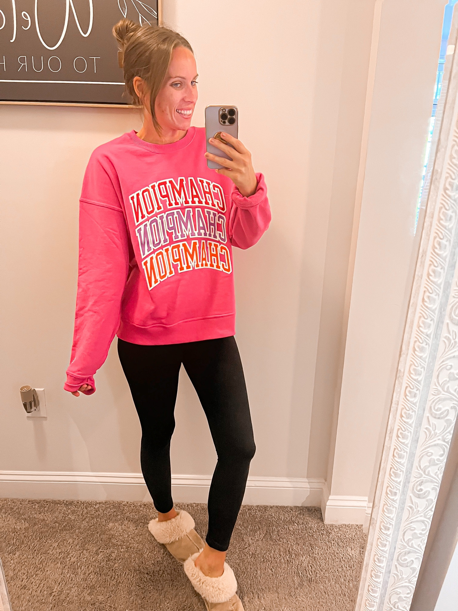 Cozy OOTD

Champion sweatshirt - size large - to make an oversized fit 
Leggings - S/M
Slippers - TTS

Cozy outfit, oversized sweatshirt, pink sweatshirt, champion sweatshirt, black leggings, leggings, casual look, amazon fashion, amazon finds, slippers, amazon must haves, fuzzy slippers 

#LTKFind #LTKsalealert #LTKstyletip