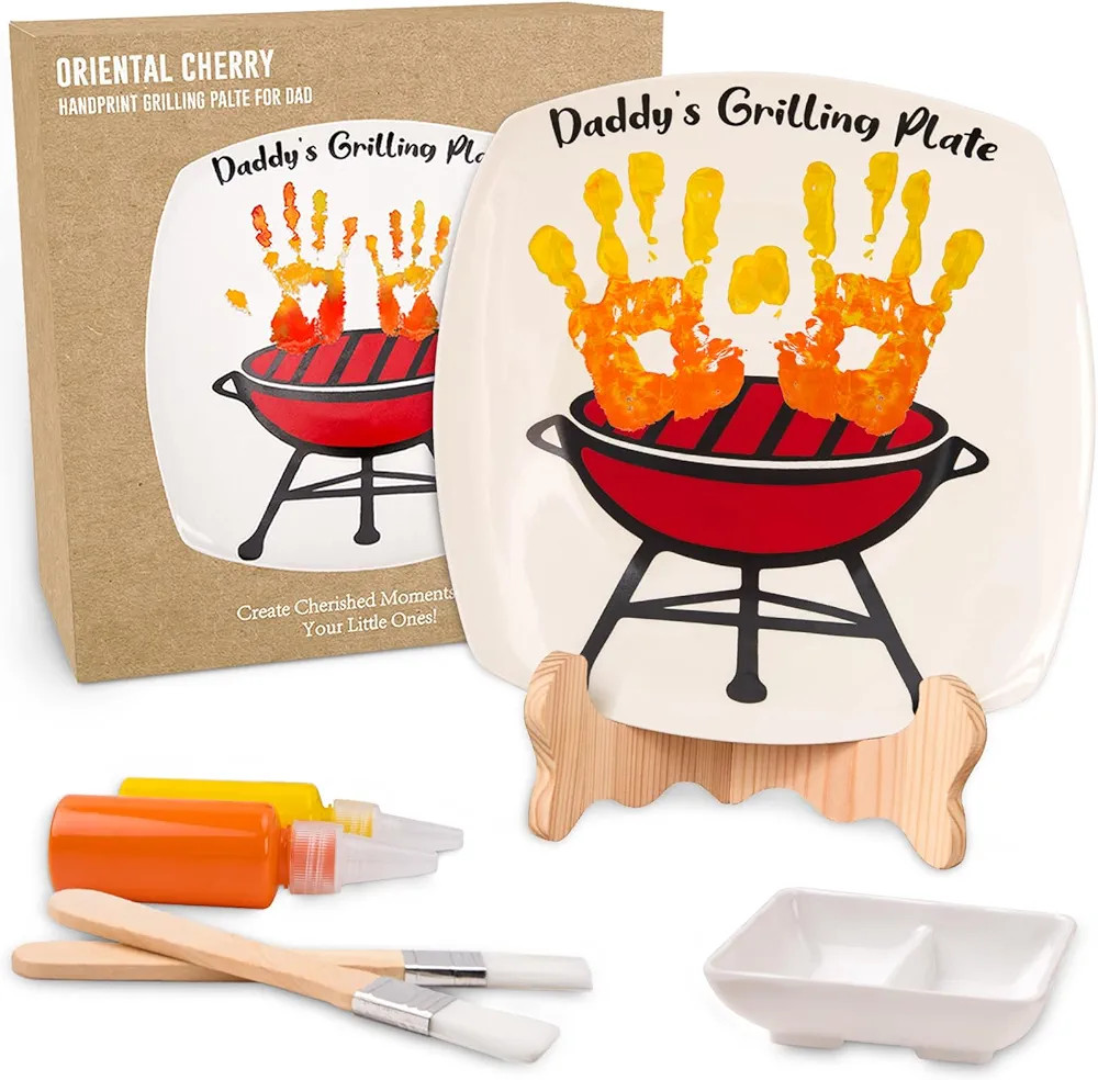 ORIENTAL CHERRY Father's Day Gifts - DIY Daddy's Grilling Plate with Handprint - Personalized Ste... | Amazon (US)