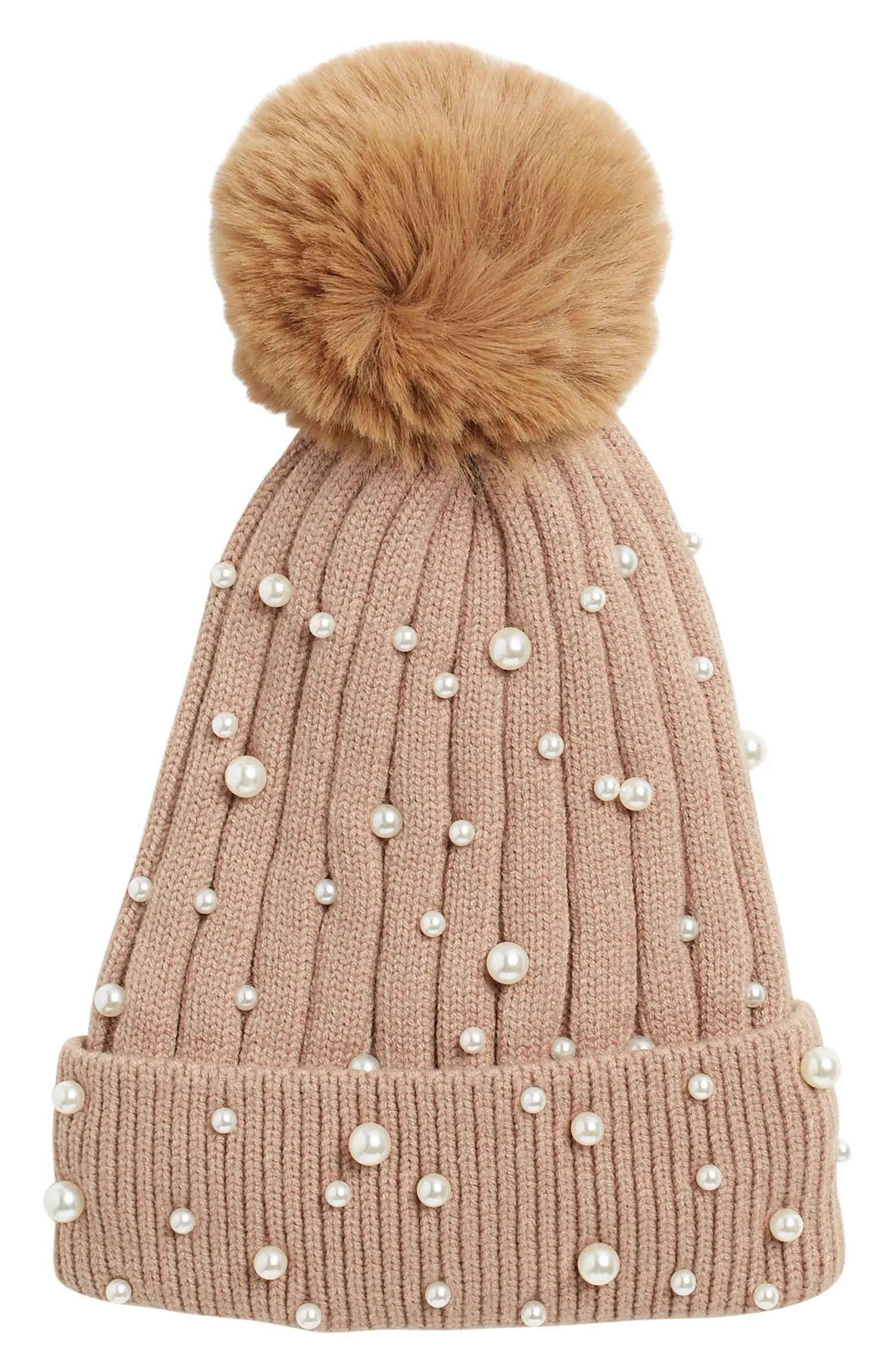 NATASHA Pearl Pompom Beanie | Nordstromrack | Nordstrom Rack