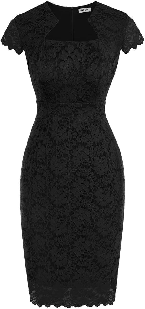 GRACE KARIN Vintage Floral Cocktail Dress Cap Sleeve Retro Vintage Pencil Dress | Amazon (US)