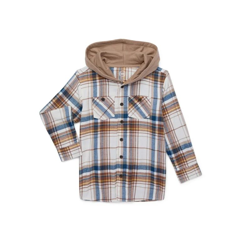 Wonder Nation Boys Hooded Flannel Shirt, Sizes 4-18 | Walmart (US)