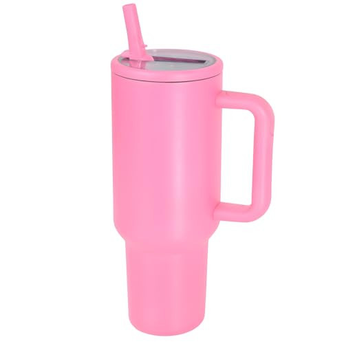 40 oz Insulated Tumbler with Handle,Flip Straw,Lid & Rubber Base Stainless Steel Water Bottle - Leak Proof Vacuum Insulated Mug BPA Free Reusable Travel Cup Gifts for Women/Men (bright pink) | Amazon (US)