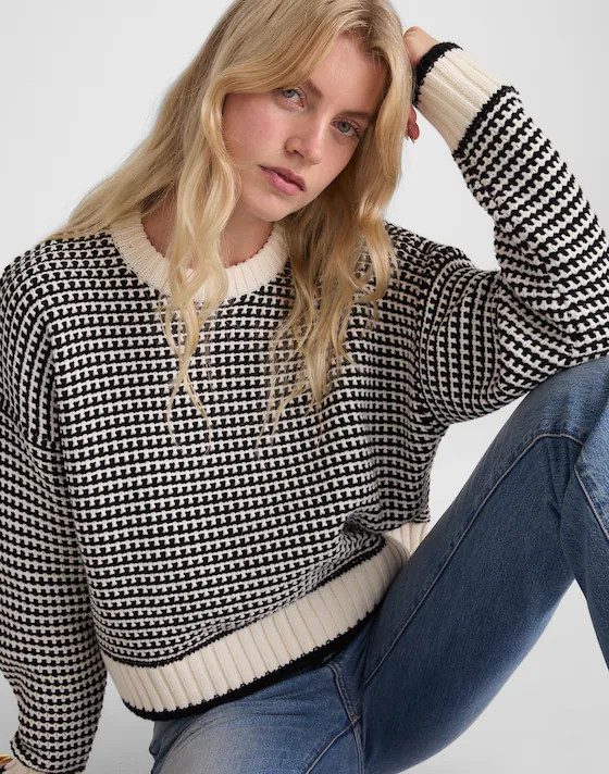 Textured-Stitch Crewneck Sweater in 100% Cotton | Madewell