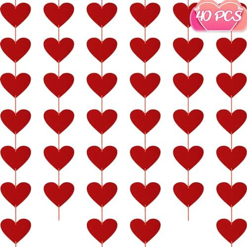 40PCS Valentines Day Decor, Red Heart Banner with Felt Hearts, Hanging Valentines Day Decoration ... | Amazon (US)
