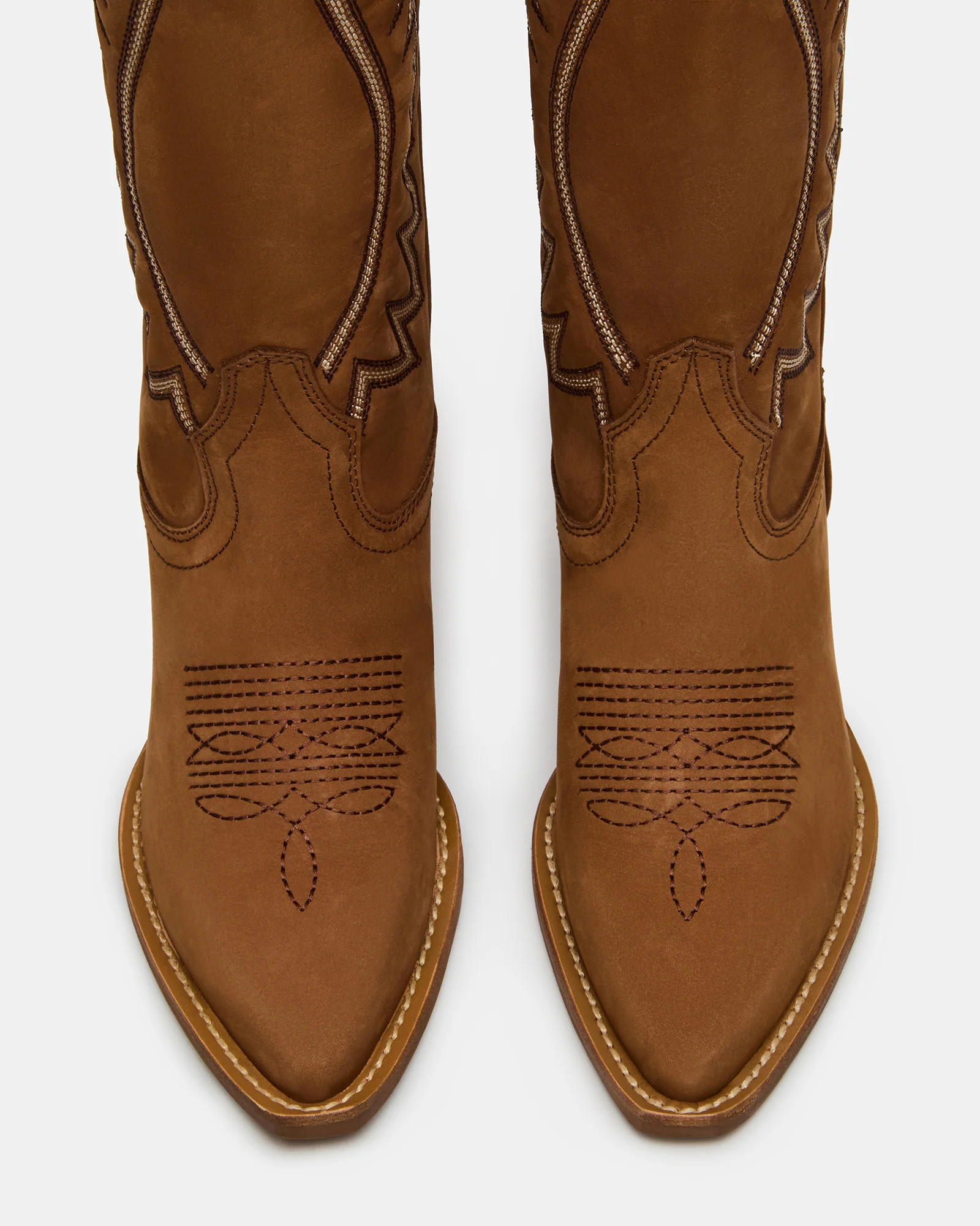 ALBANY Stitch Cognac Suede Pointed-Toe Women's Western Boot | Steve Madden (US)