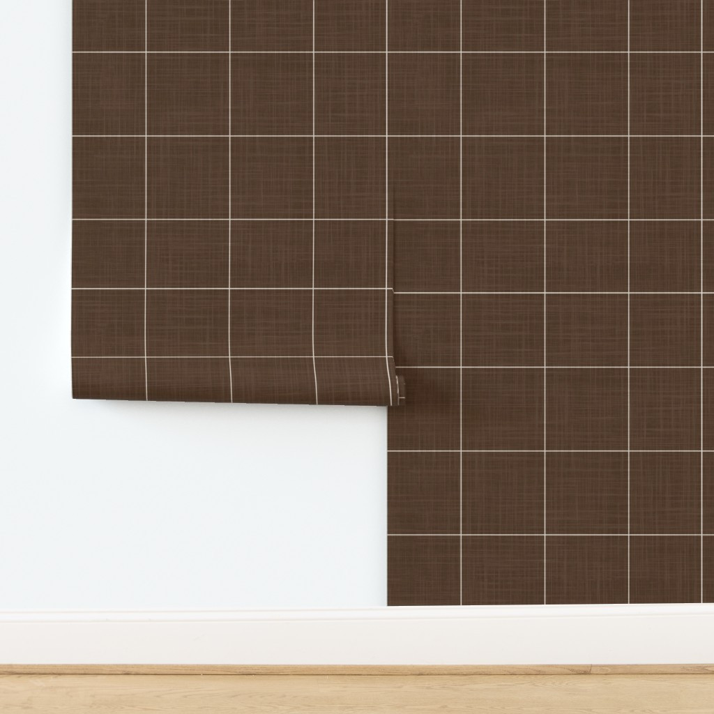 Rich Brown & Cream Cloth Textured Pinstripe Check Plaid Wallpaper | Spoonflower | Spoonflower