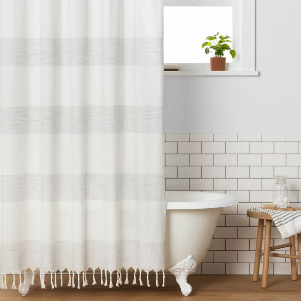Woven Shower Curtain Stripe Railroad Gray - Hearth & Hand™ with Magnolia | Target
