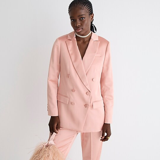 Double-breasted lady blazer in structured satin | J. Crew US