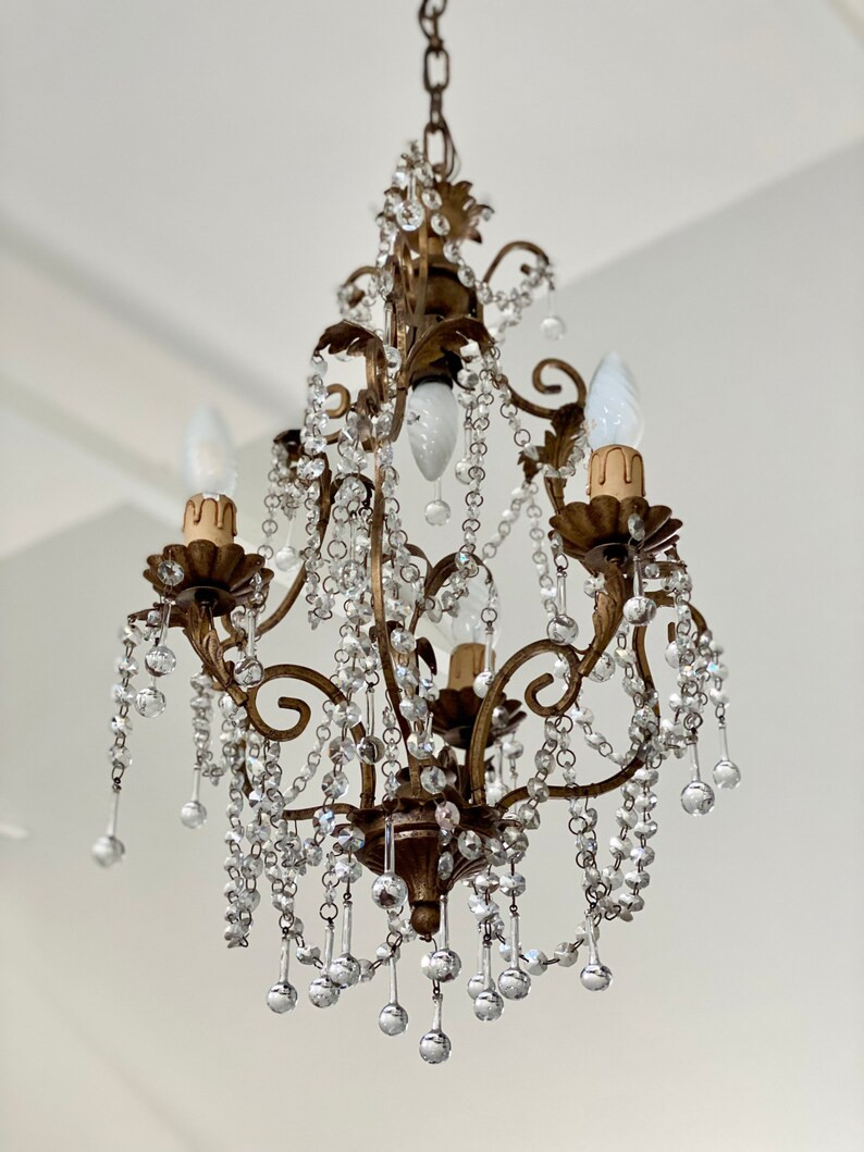 Antique  Italian Tole Chandelier Wrought Iron Ceiling Light Antique Chandelier with Murano  Drops... | Etsy (CAD)