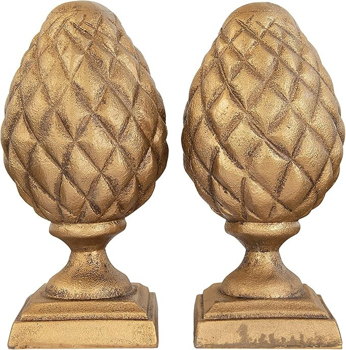 Creative Co-op EC0304 Resin Pinecone Finial Bookends, Gold | Amazon (US)