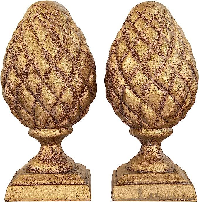 Creative Co-op EC0304 Resin Pinecone Finial Bookends, Gold | Amazon (US)