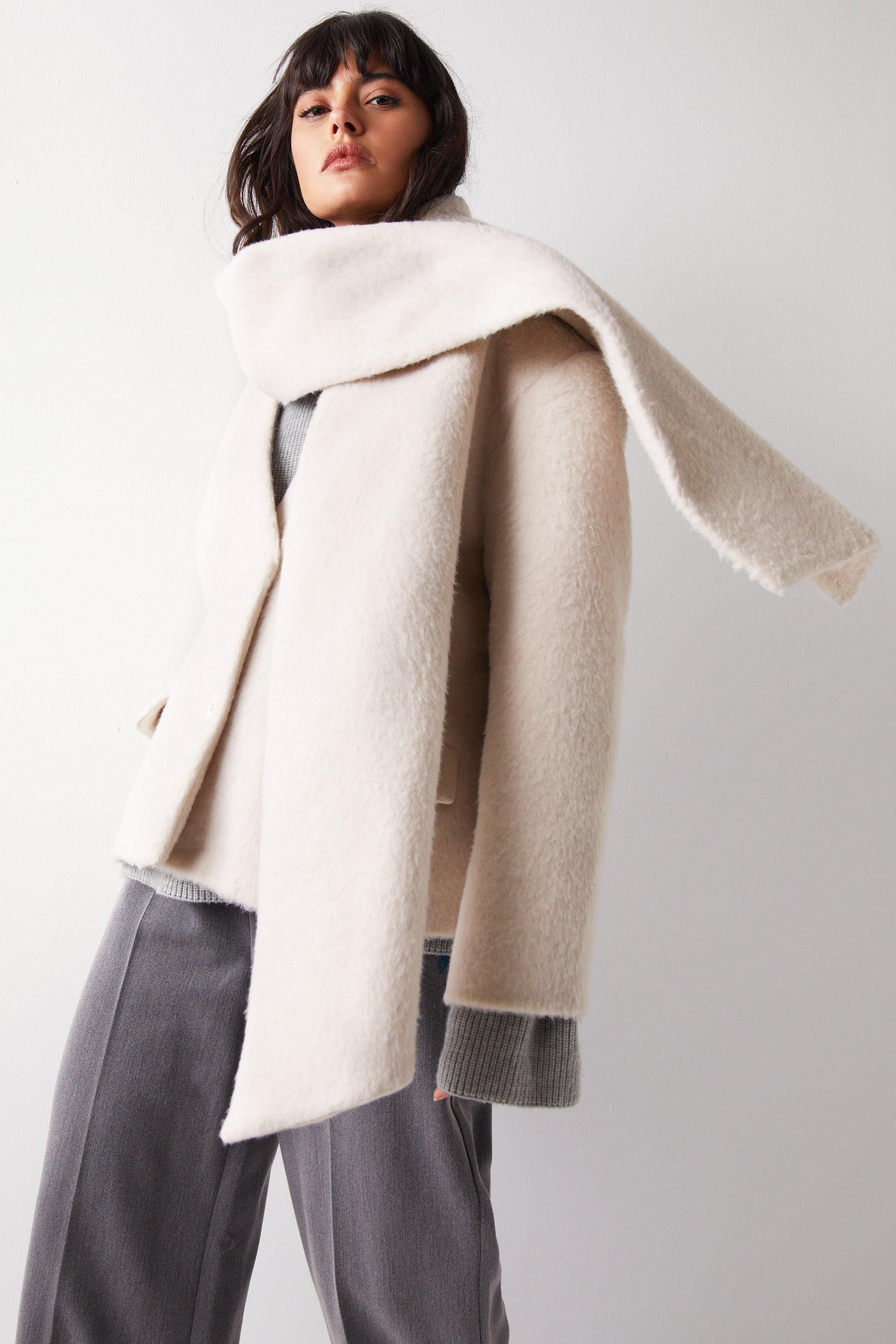 Premium Brushed Wool Blend Scarf Coat | Warehouse UK & IE
