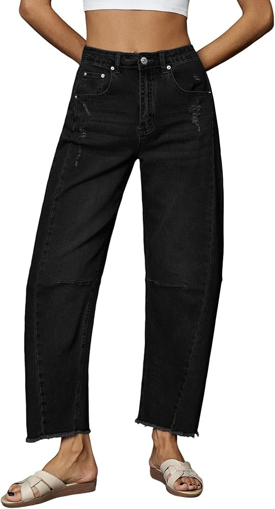 Genleck Barrel Jeans Women Wide Leg - Vintage Baggy Ripped Jeans Y2k Boyfriend Ankle Denim Pants | Amazon (US)