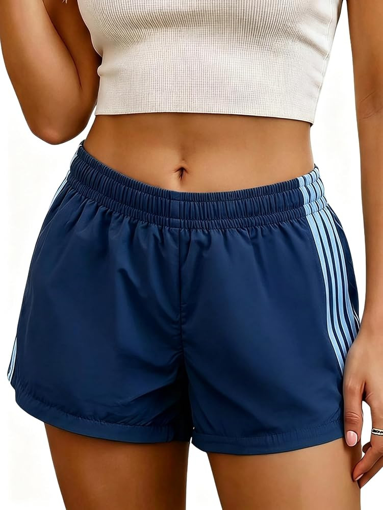 MakeMeChic Women's Striped Summer Track Shorts Low Rise Athletic Shorts | Amazon (US)