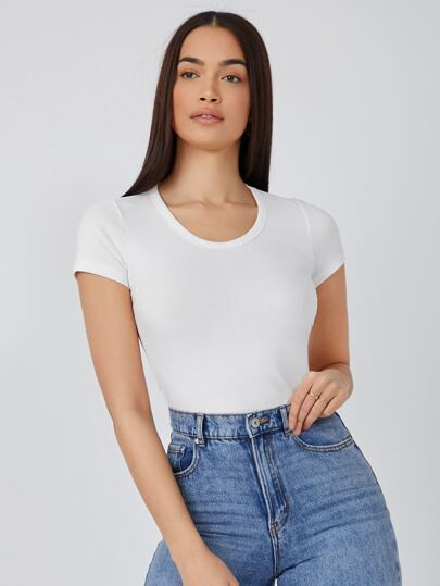 SHEIN BASICS Solid Slim Tee | SHEIN