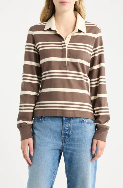 ROWING BLAZERS Striped Cotton Rugby Shirt in Brown at Nordstrom, Size Small | Nordstrom