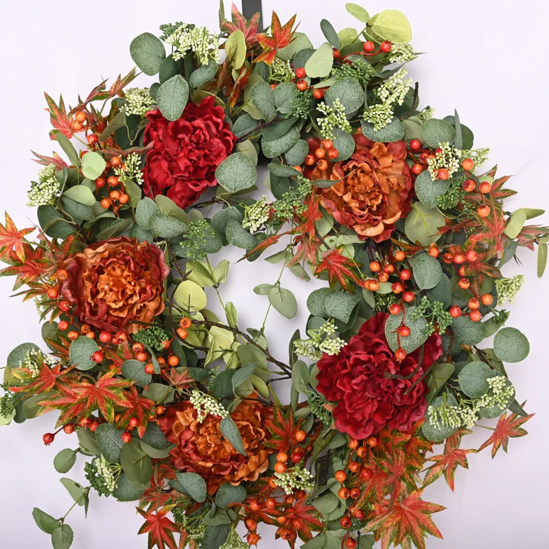 Primrue 26" Fall Thanksgiving Day Peony Eucalyptus Berry Floral Wreath for Front Door & Reviews |... | Wayfair North America