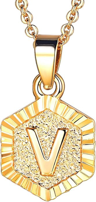 FOCALOOK 26 English Capital A-Z Tiny Hexagon Initial Necklace Platinum/18K Gold Plated Name Alpha... | Amazon (US)